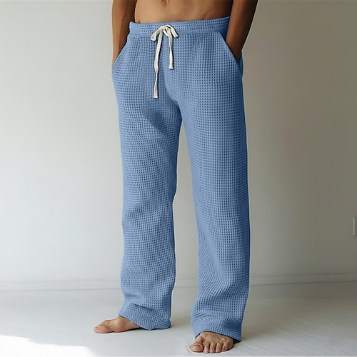 Homme Pantalons Pantalon décontracté Pantalons Amples Pantalon gaufré Cordon de serrage Taille Élastique Uni Respirant Longueur complète Occasionnel Quotidien Vacances Style Classique Basique Blanche