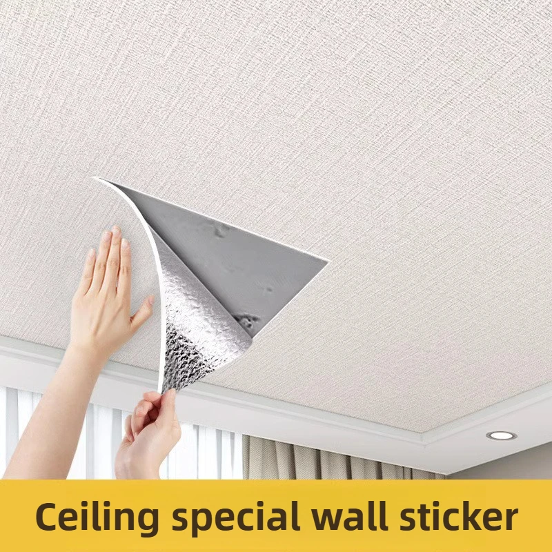 50 cm x 10 m selbstklebende Deckentapete, schallabsorbierende PVC-Dachfliesenabdeckung zum Verstecken hässlicher Fehler – einfache DIY-Installation Image