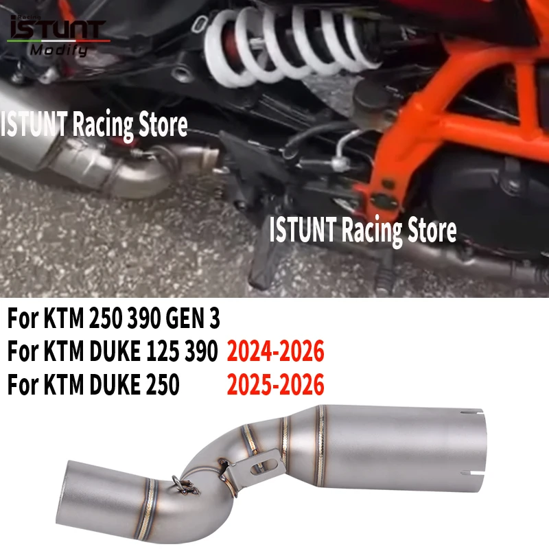 Slip On für KTM DUKE 125 250 390 GEN3 2024 2025 2026 Motorrad-Auspuffanlage Espace Moto 50,8 mm mittleres Verbindungsrohr mit Katalysator