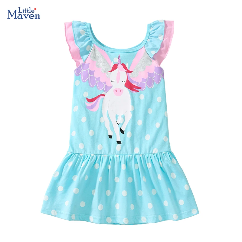 Little Maven Kinderkleidung für Babys, Mädchen, 2025, Sommer, Cartoon, lässig, fliegende Einhörner, Prinzessinnenkleider, Kinderkleidung Image