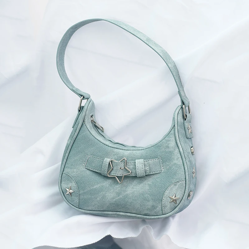 Vintage Casual Cute White Star Schulter Unterarm Tote Bag Damen Sling Bags Leder Zip Geldbörsen Handtaschen für Frauen