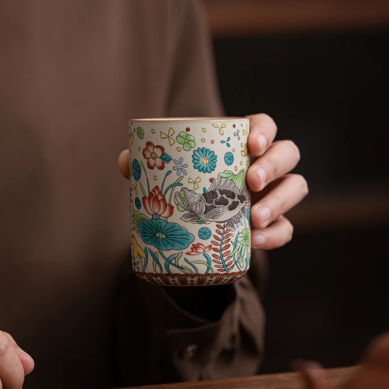 Ru Ofen Fisch und Algen Muster Master Tasse Wasser Tasse Kung Fu Teetasse Cola Tasse Keramik große Bier Tasse High-End-persönliche Nutzung