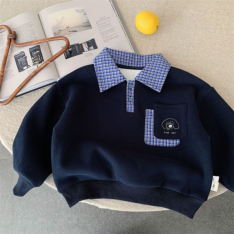 Kids Boys' Sweatshirt Cartoon Plaid Long Sleeve Lapel Pocket Warm Fall Winter Sports Fashion Daily Cotton Blend Outdoor Casual Tailored Fit