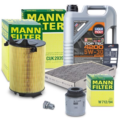 Mann-filter Inspektionspaket A + 5l 5W-30 Motoröl [Hersteller-Nr. 40511282] für Audi, Seat, Skoda, VW