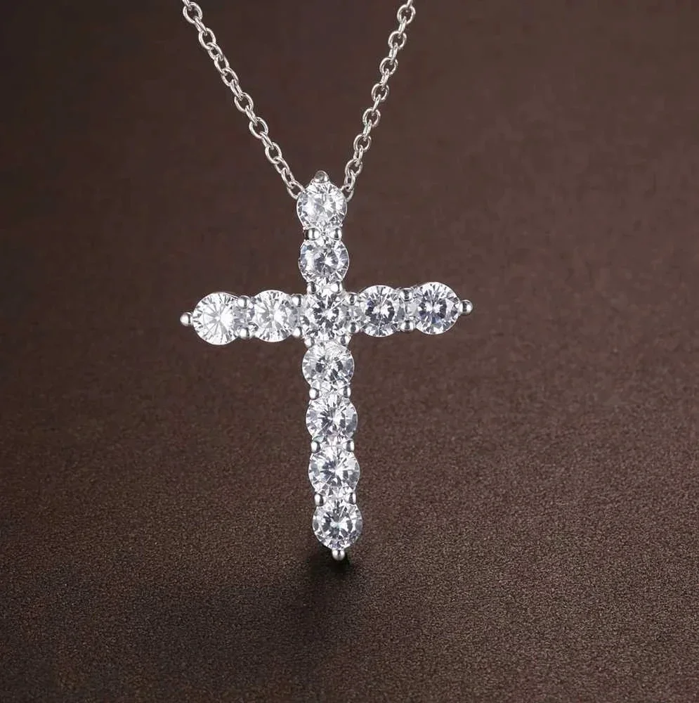 Heiße 925 Sterling Silber Luxus Kristall Kreuz Anhänger Halskette Für Frauen Mode Hochzeit Schmuck Feine Hübsche Urlaub Geschenke Image