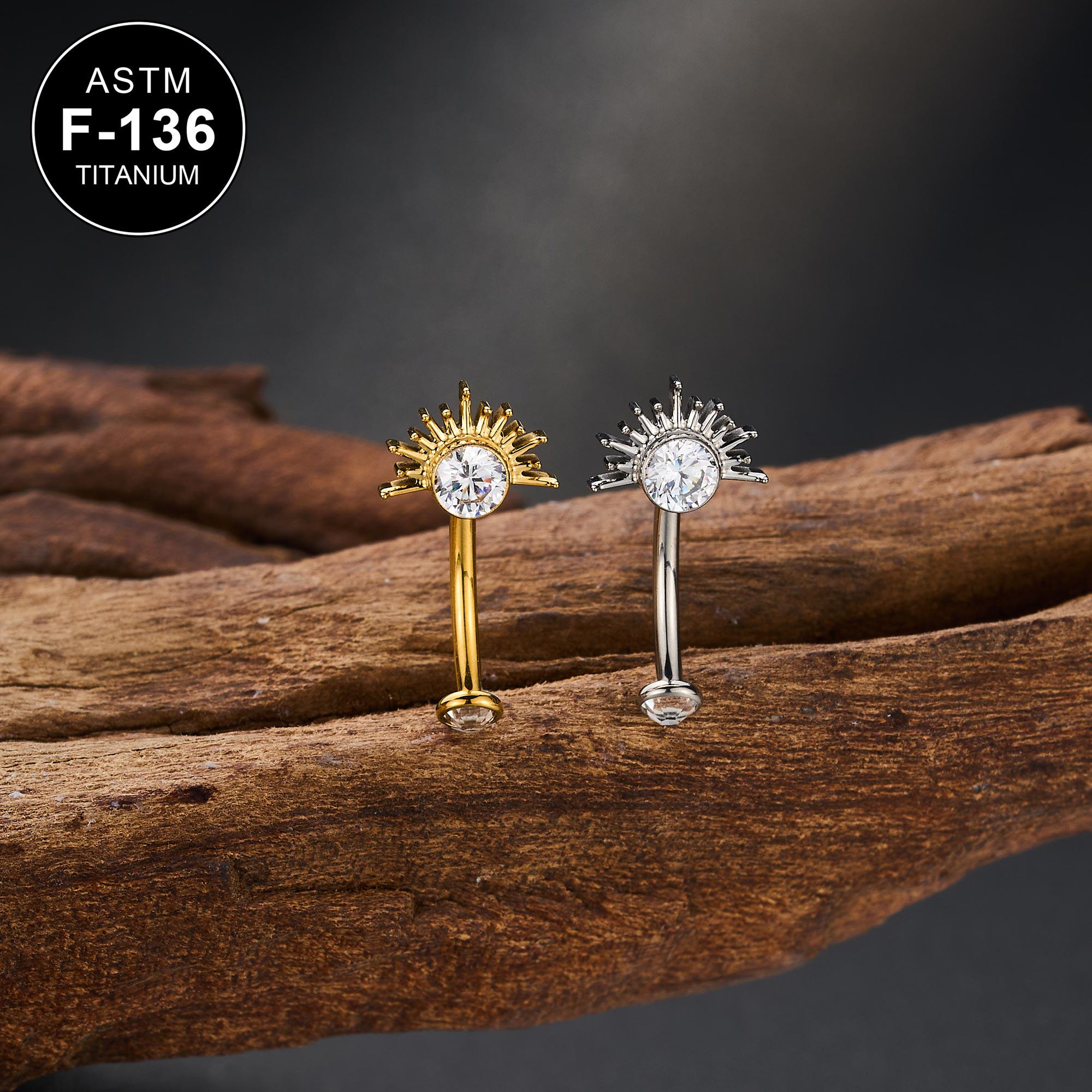 Piercing a forma di rook curvo in titanio oro/argento 16G con zirconi trasparenti/filettatura interna/piercing a forma di rook/1 pezzo/orecchino a for