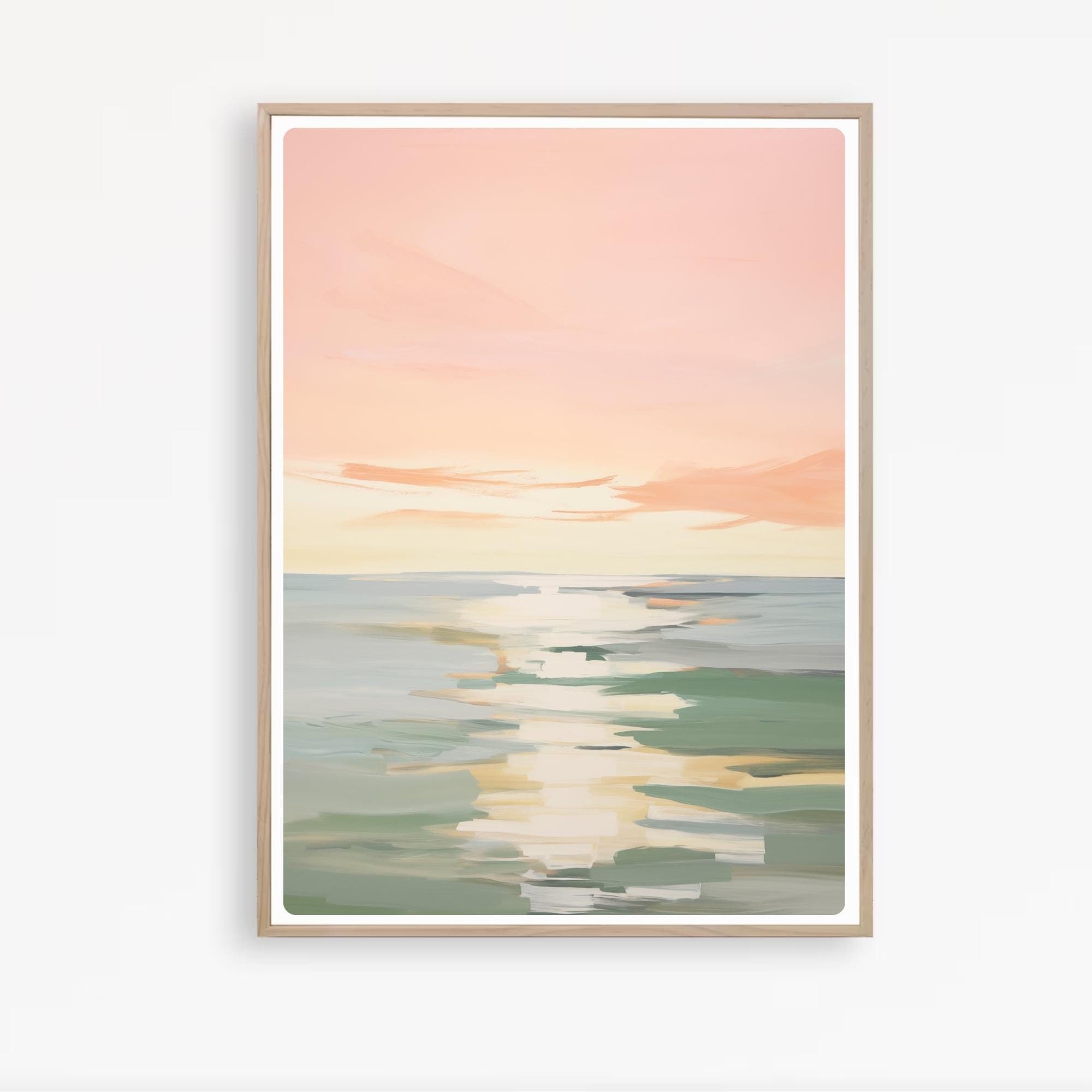 Dipinto tramonto sull'oceano, arte murale astratta sull'oceano, stampa di paesaggio marino, paesaggio costiero, arredamento per case sulla spiaggia in