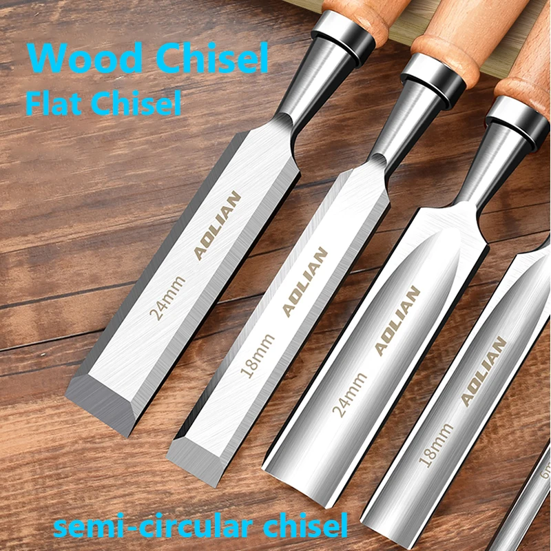 Ciseau à bois outils à main pour le travail du bois, ciseau plat/semi-circulaire charpentiers Gouges pour le travail du bois outils à main