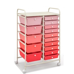 COSTWAY Rollwagen mit 15 stapelbaren Schubladen, Schubladen-Rollwagen, Rollcontainer mit Metallrahmen und Regal Image