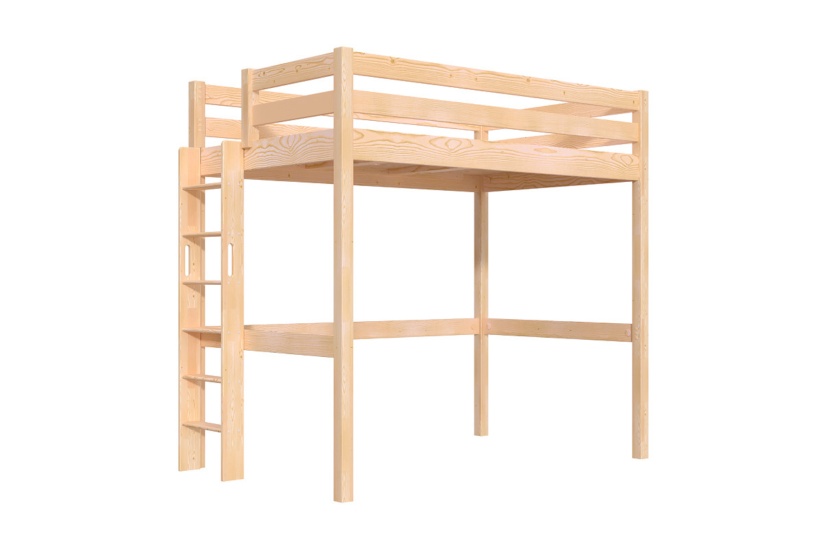 Lit en hauteur 1 place bois Sylvia 120x190 échelle droite - Vernis Naturel
