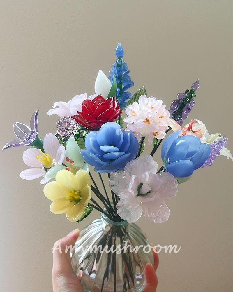 Fiori in vetro per il mese di nascita, fiori in vetro per Natale, fiori in vetro per la nascita, garofano, girasole, narciso, margherita, giglio, ranu