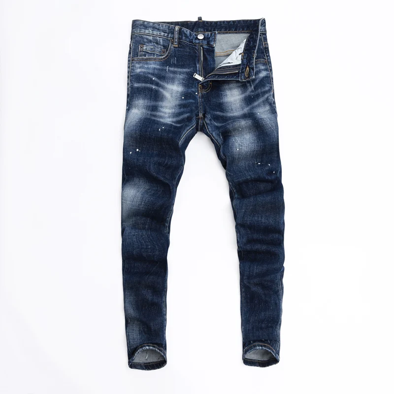 Designer Mode Männer Jean Hohe Qualität Retro Blau Stretch Slim Fit Gemalt Zerrissene Jeans Männer Marke Vintage Y2K Denim Hosen Hombre