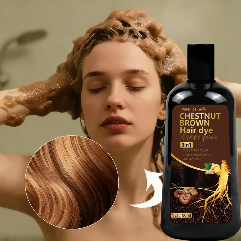 Water Ice Levin 3-in-1 kastanienbraunes Haarfärbe-Shampoo mit Ingwer und Ginseng für sofortige graue Abdeckung und langanhaltende Farbe Image