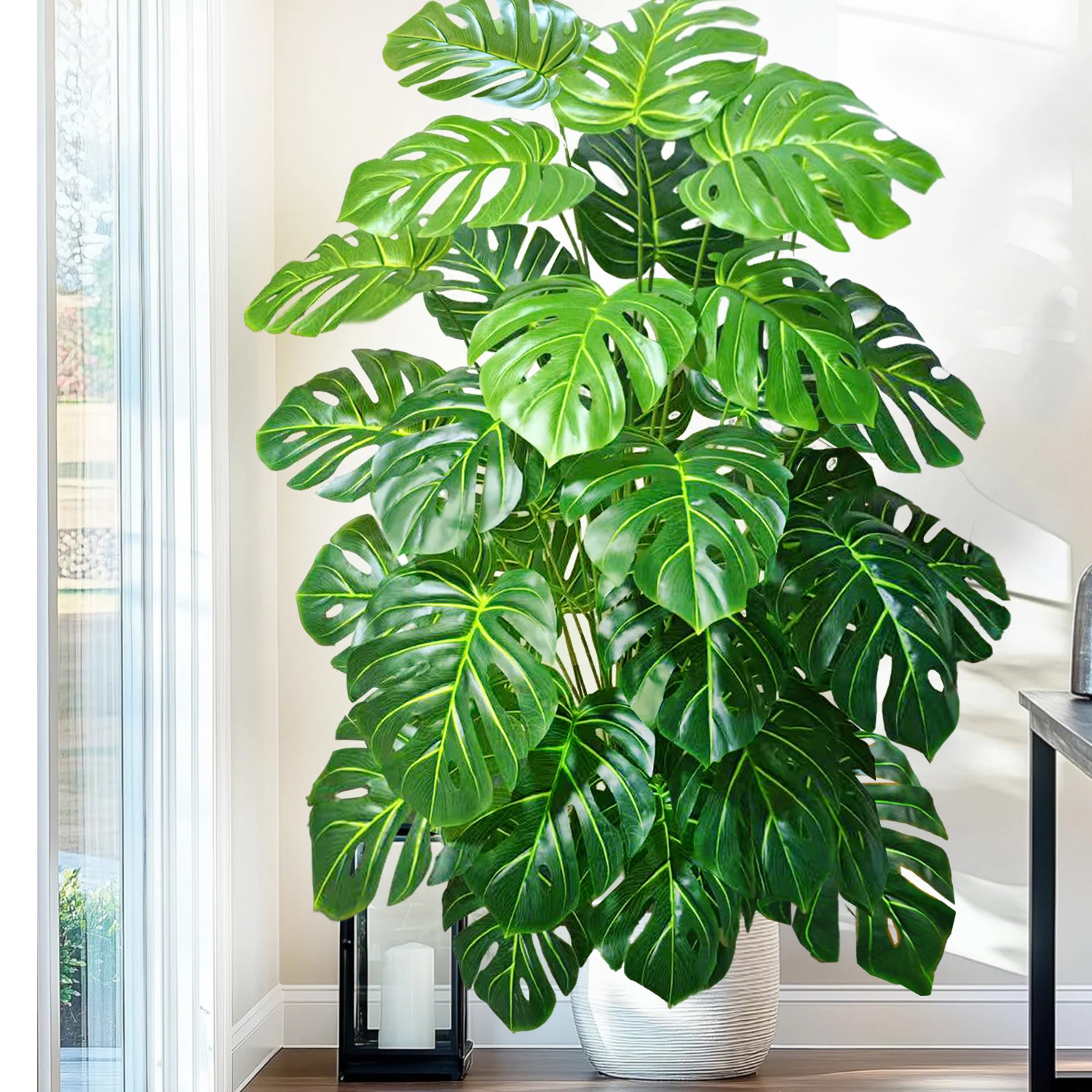 40–135 cm/53,1 Zoll künstliche Monstera-Pflanzen, gefälschte Palme, Kunststoff-Schildkrötenblätter, grüne hohe Pflanzen für Zuhause, Garten, Raumdekoration