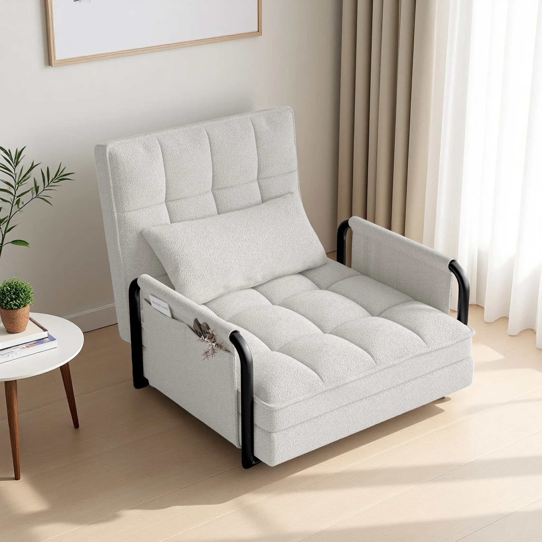 ROSAHQNDA 2-in-1-Schlafsofa, Einzelbett mit verstellbarer Rückenlehne bis zum Schlafsofa, ausziehbares Schlafsofa für Erwachsene, Lambfell, Grau