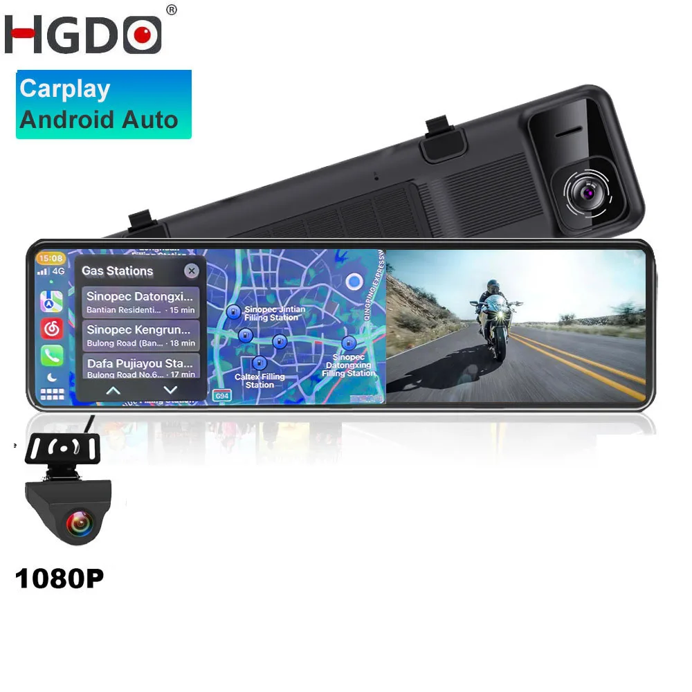 HGDO T160 180 ° 4K 2160P Dash Cam Carplay Spiegel Video Recorder Wireless Android Auto Kamera WiFi GPS navigation DVR 24H Monitor Image