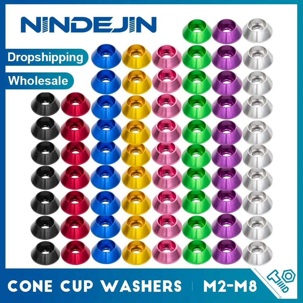 5 teile/beutel Eloxiertem Aluminium Legierung Kegel Tasse Senkkopf Unterlegscheiben M2-M8 Aluminium Dichtungen Tasse Kopf Unterlegscheibe Dichtung Shim für Modell Teile Image