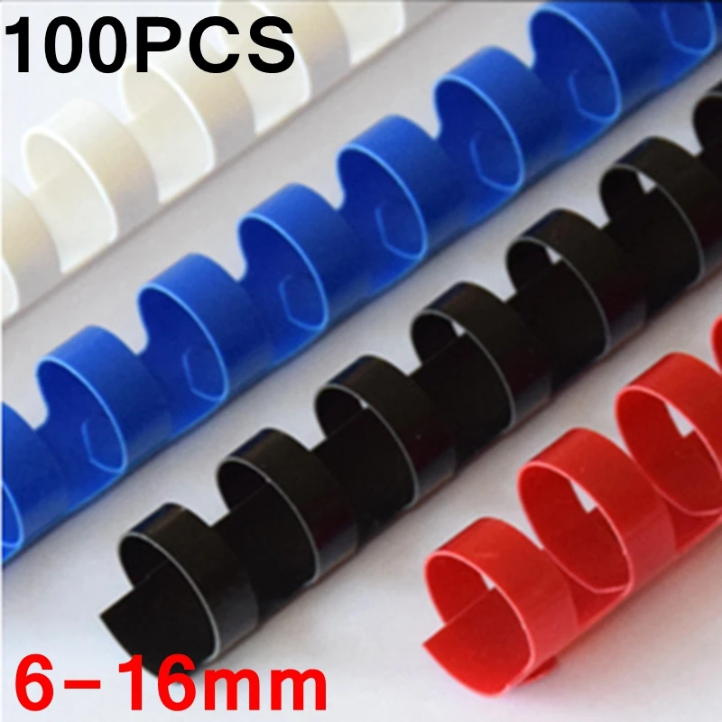 4 Farben 100 Stück/Karton PVC-Bindeschürzen 21 Ringe 6–16 mm Bindung 20–120 Blatt A4-Datei Kammbindemaschine Kunststoffringe Image