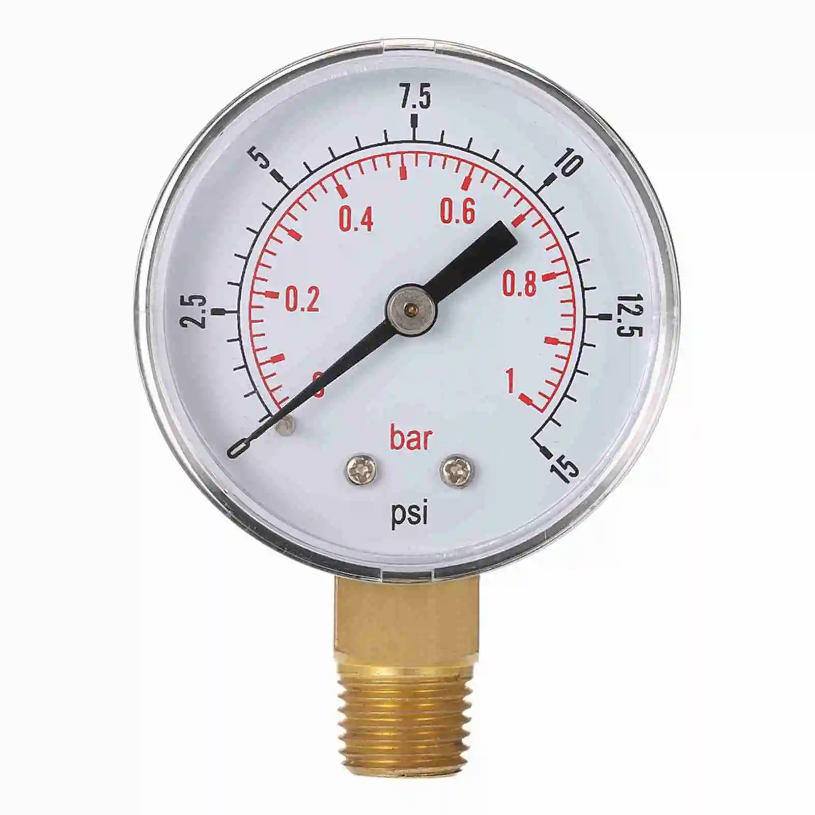 1/4" NPT-Gewinde 50 mm 0~60 psi/0~15 psi 0~4bar/0~1bar Poolfilter Wasserdruckzifferblatt Hydraulikmanometer Messgerät Manometer Image