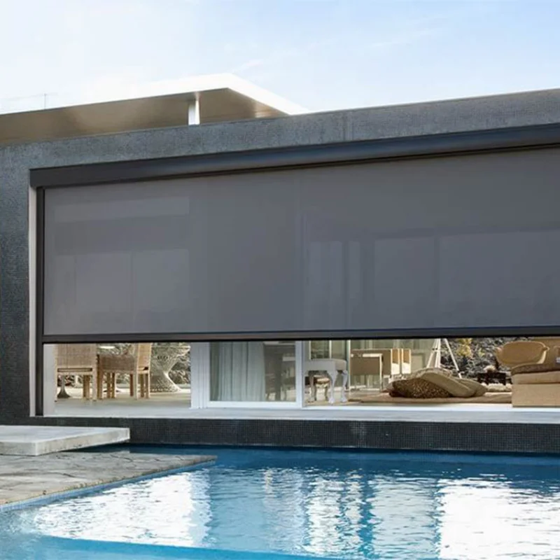 Elektrische Aluminium-Pergola-Jalousien, Vorhang für den Außenbereich, Verdunkelung, motorisierte Reißverschluss-Bildschirm-Jalousien, winddichte Rollos für Tuya-App Image