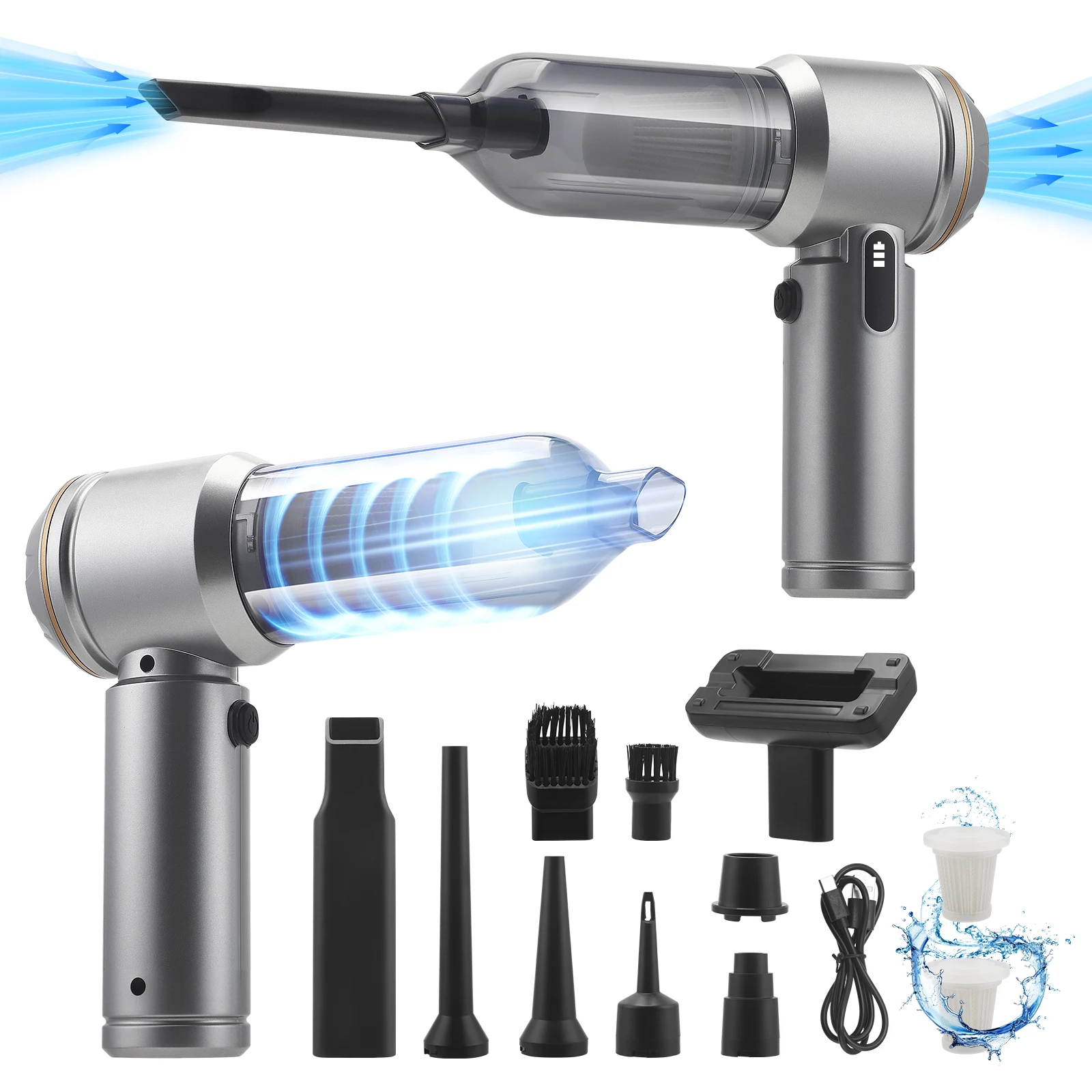 3-Gang-Auto-Staubsauger, kabelloser Handstaubsauger, 18.000 Pa Akku, leistungsstarker Luftstaubsauger für Heim- und Autogeräte Image