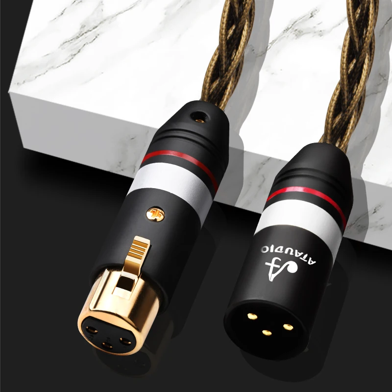 ATAUDIO HiFi 2XLR Audiokabel 8 Stränge OCC versilbertes 2XLR Stecker auf Buchse Kabel für Mikrofon Kamera Verstärker Image