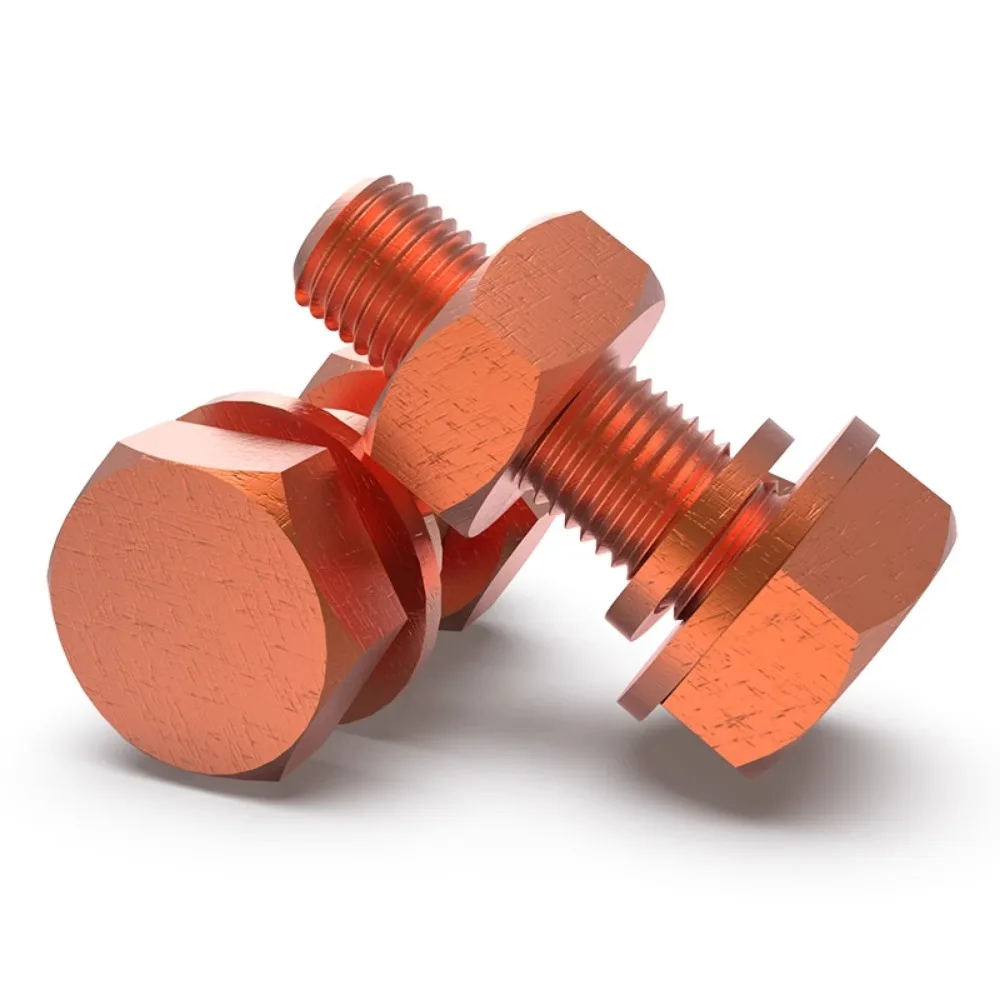 M3/4/5/6/8/10/12/14/16/18/20 Länge 6–120 mm Sechskantschraube aus 99,9 % reinem Kupfer mit Federringmutter, elektrische Leitung Image