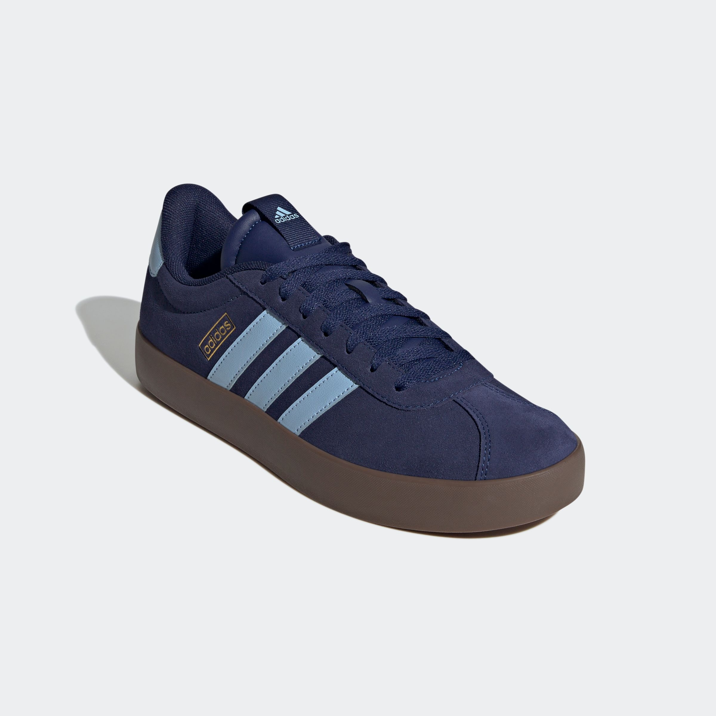 Sneaker ADIDAS SPORTSWEAR "VL COURT 3.0", Herren, Gr. 42,5, dunkelblau, clear sky, gold metallic, Leder, Synthetik, Schuhe Sneaker, inspiriert vom Design des adidas samba