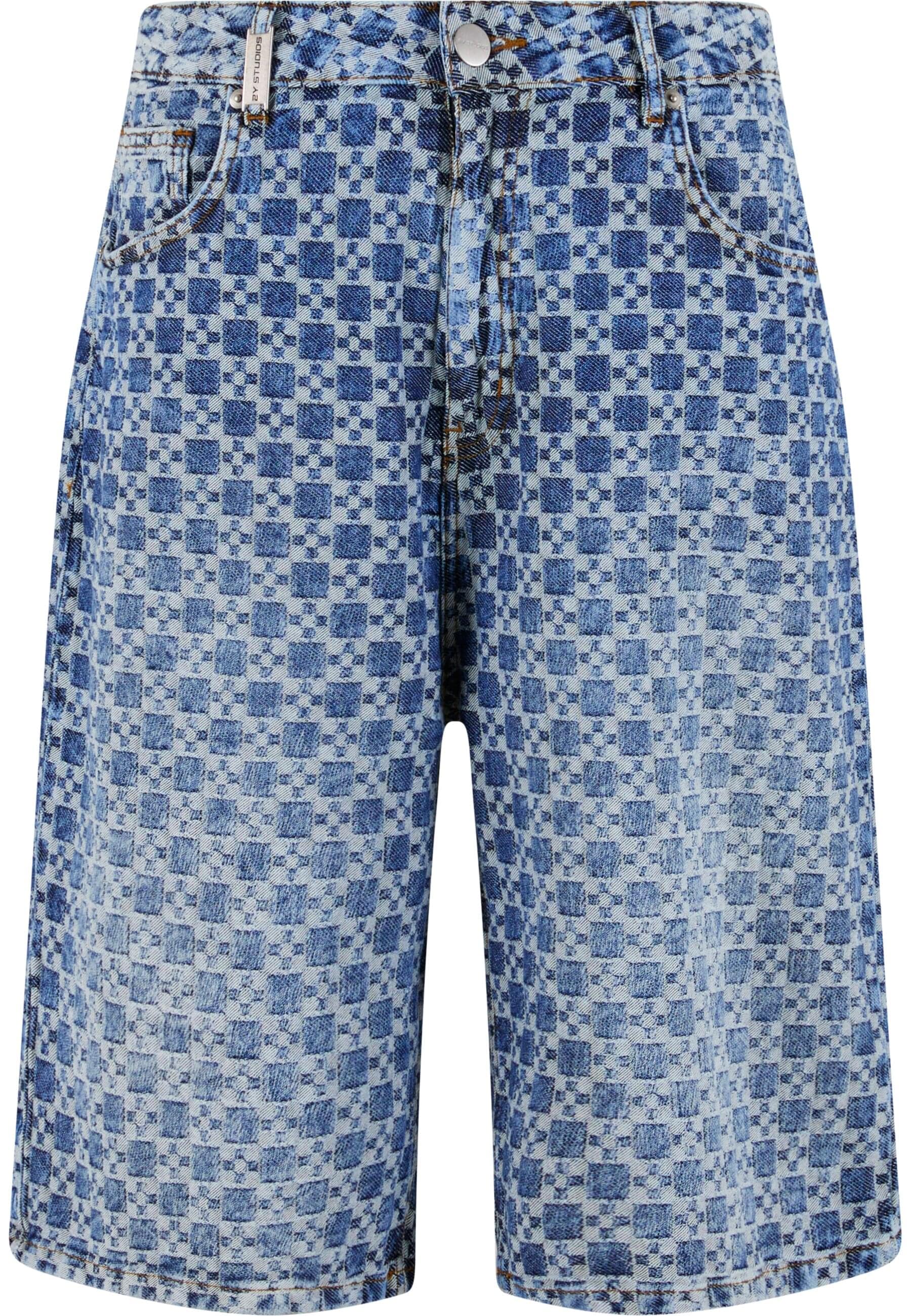 Shorts 2Y STUDIOS "2Y Studios Tariq Carre Baggy Shorts", Herren, Gr. 32, Normalgrößen, light blau, 100% Baumwolle, unifarben, loose fit, Hosen Shorts