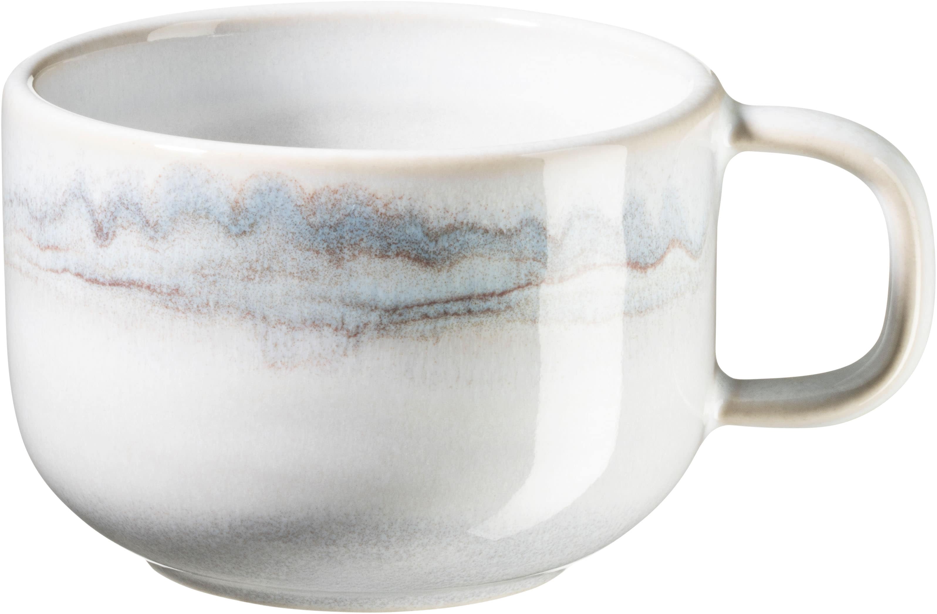 Tasse GIPFELSTÜCK "Tiefer See", grau, weiß, B:11cm H:6cm Ø:9cm, Steinzeug, Trinkgefäße, Tasse, Scandi-Style, Reaktivglasur, jedes Stück ein Unikat, 4-teilig