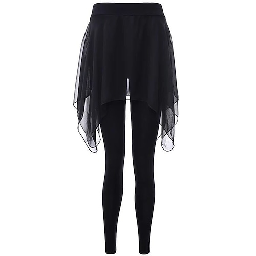 Damen Enge Leggings mit Rock Yogahose Leicht Hohe Taille Tanz Pilates Yoga Unterteile Einfarbig Schwarz Modal Herbst Sport Sportkleidung Image