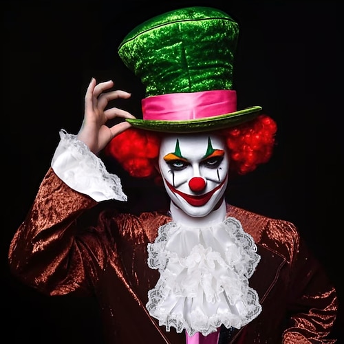 Karnevalskostüm 2026 Der verrückte Hutmacher Clown Narr Karneval Rüschenkragen Puffärmelbündchen Zirkus Vintage Erwachsene Herren Damen Halloween Karneval Party Leistung Einfaches Karnevalskostüm Image