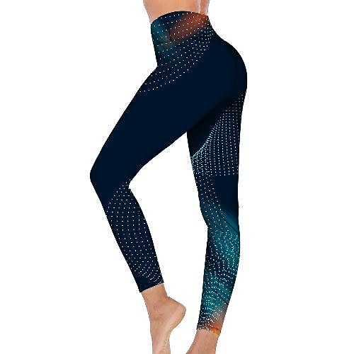 Damen Yogahose Po-Lifting Bauchkontrolle Hohe Taille Fitnesstraining Laufen Fitness Strumpfhosen Leggings Druck Mandala Geometrie Dunkelmarine Herbst Winter Sport Sportkleidung Hohe Elastizität Image
