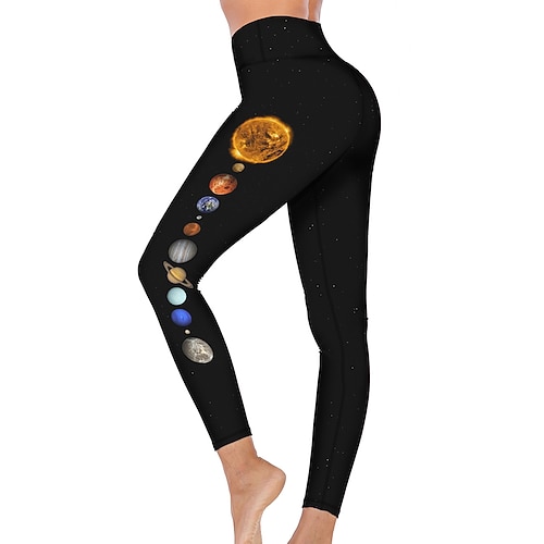 Damen Yogahose Po-Lifting Bauchkontrolle Hohe Taille Fitnesstraining Laufen Fitness Strumpfhosen Leggings Galaxy-Print Schwarz Herbst Winter Sport Sportkleidung Hohe Elastizität Image