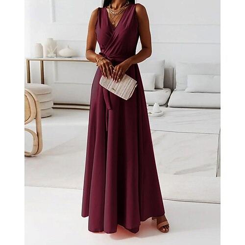 Damen Langes Kleid Maxikleid schwarzes kleid Etui-Kleid Elegant Mode Modern Täglich Büro Ferien Normale Passform Einfach Ärmellos V Ausschnitt Blau Wein Rote Grün Sommer Frühling Herbst Winter Image