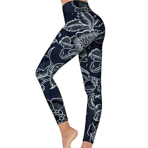 Damen Yogahose Po-Lifting Bauchkontrolle Hohe Taille Fitnesstraining Laufen Fitness Strumpfhosen Leggings Paisley-Muster Druck Schwarz Herbst Winter Sport Sportkleidung Hohe Elastizität Image