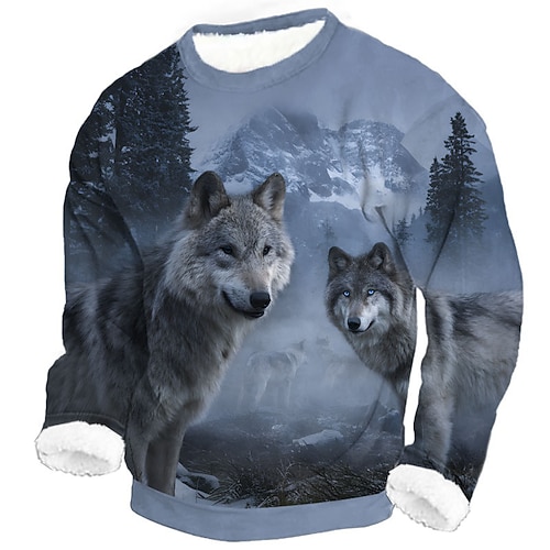 Herren Fuchs Wolf 3D-Druck Fleece Pullover Täglich Lässig Fantasie Rundhalsausschnitt Heim Party Geschenk Streetwear Blau 1 Blau 2# Braun 3D-Druck Herbst Winter Designer S M L XL XXL XXXL Image