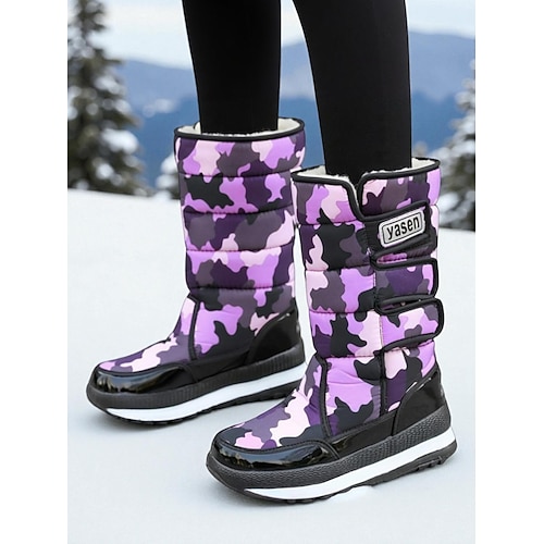 Burgunderrote, wasserdichte Damen-Winterstiefel mit Kunstfellfutter – stylische Schneestiefel mit verstellbaren Riemen für Komfort und Wärme, perfekt für kaltes Wetter, Winteraktivitäten im Freien und Skiurlaube Image