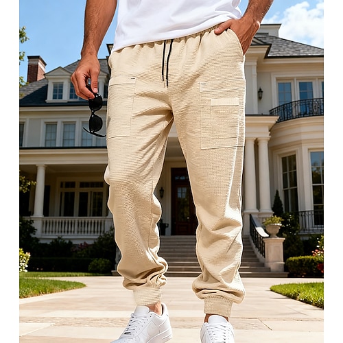 Herren Jogginghose Hose Kordelzug Tasche Elastischer Bund Einfach Komfort Sport im Freien Täglich Mode Lässig Schwarz Weiß Mikroelastisch Image