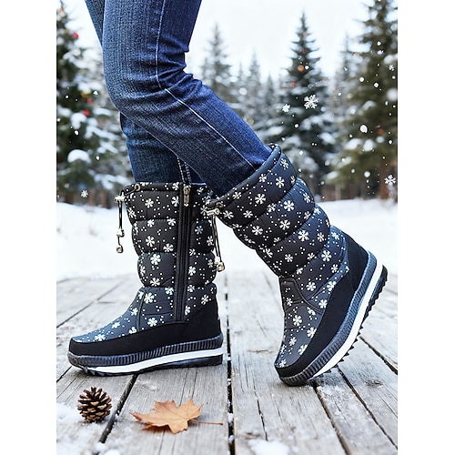 Isolierte Damen-Winterstiefel mit Schneeflockenmuster – wasserdichte, rutschfeste und warme Outdoor-Schneeschuhe für Skitouren, Winterreisen, Wanderungen und den Alltag Image