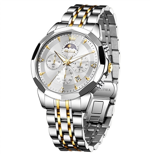 Die neue Olevs Herren Stahlband Business Uhr mit leuchtendem Chronograph Kalender kleinen drei Zeigern Wochentagsanzeige multifunktionale Quarz Uhr modische lässige wasserdichte Sportler Uhr Image