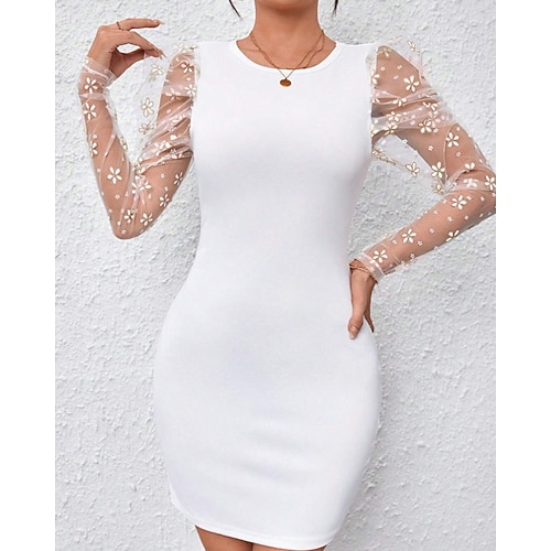 Damen Minikleid Etui-Kleid Modern Outdoor Urlaub Ausgehen Normale Passform Einfach Langarm Rundhalsausschnitt Schwarz Weiß Rosa Leicht Blau Frühling Herbst Image