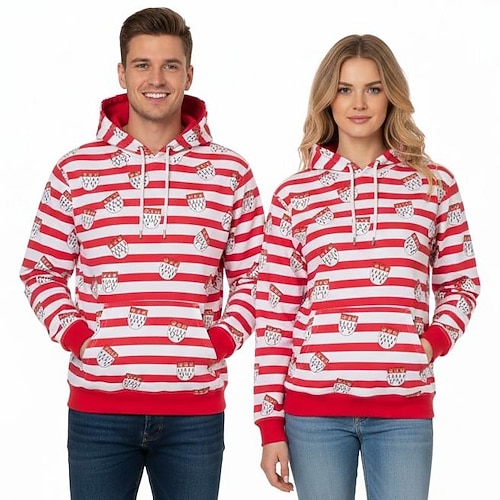 Karneval Kapuzensweatshirt Weiß und Rot Gestreift Kölle Alaaf! Erwachsene Herren Damen Unisex Karneval Leistung Party Einfaches Karnevalskostüm Verkleiden Image