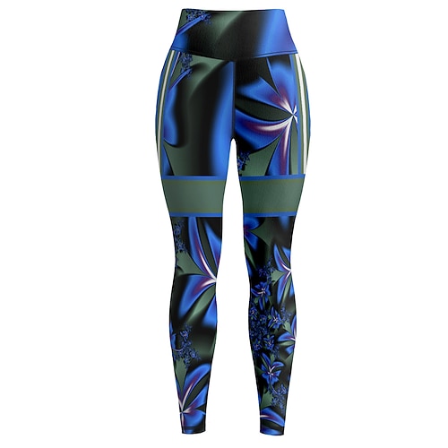 Damen Yogahose Po-Lifting Bauchkontrolle Hohe Taille Fitnesstraining Laufen Fitness Kurze Leggings Blumenmuster Rosa Rot Blau Herbst Sport Sportkleidung Hohe Elastizität Image