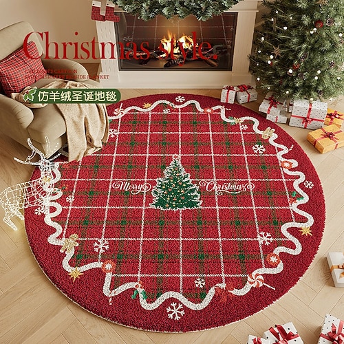 Runder Weihnachtsteppich, gemütlicher, dicker Kunstfellteppich für Wohnzimmer, festliche Dekoration, eleganter Couchtischteppich, weicher Schlafzimmerteppich, Akzentteppich neben dem Bett für Zuhause Image