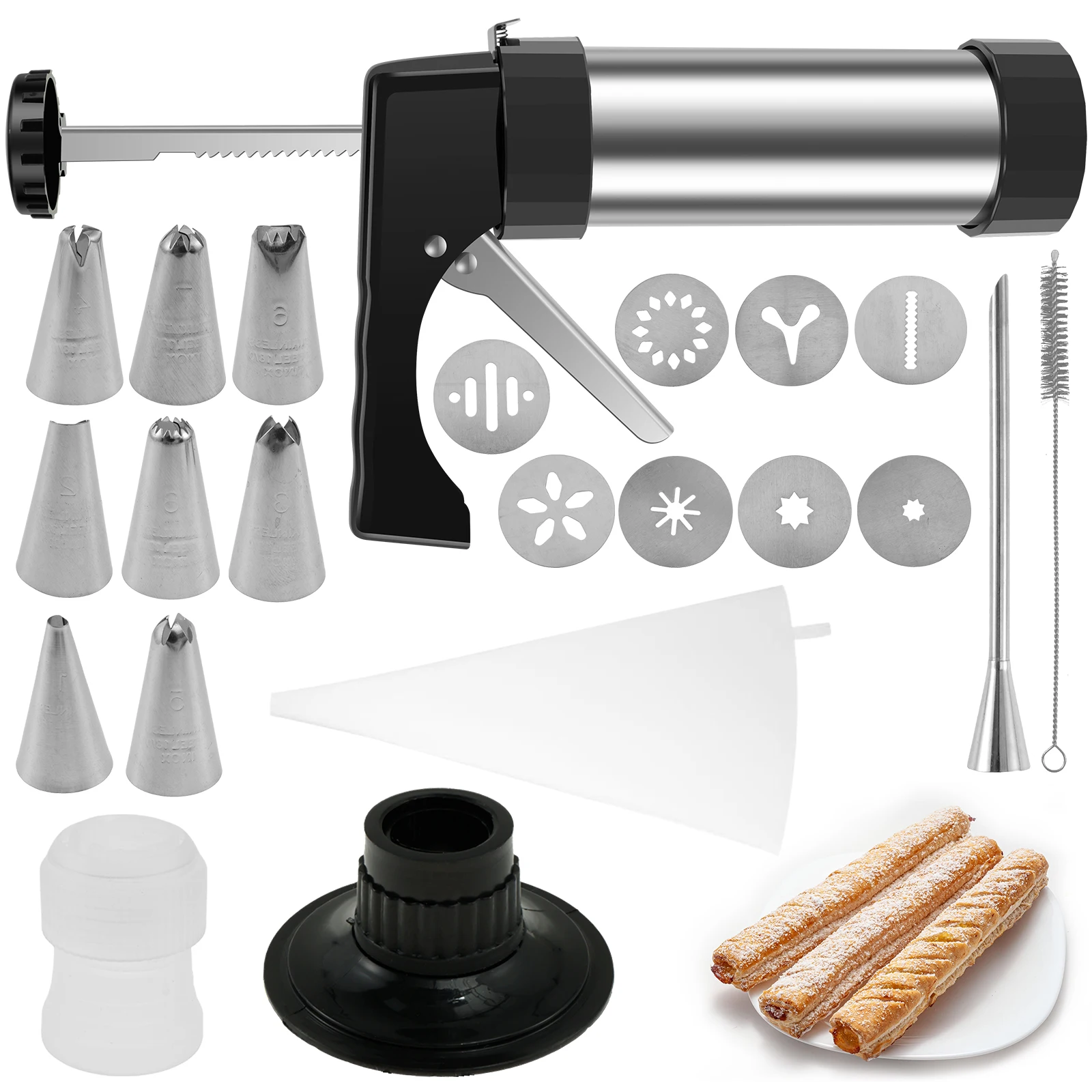 Cookie Press Gun Kit Edelstahl Manuelle Churros Maker Maschine DIY Gebäck Spritze Extruder Düsen Piping Creme Keks Maker Image