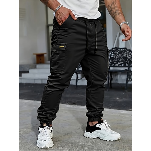 Herren Cargo-Hosen Hose Kordelzug Mehrere Taschen Einfach tragbar Outdoor Täglich Campen und Wandern Mode Klassisch Schwarz Armeegrün Image