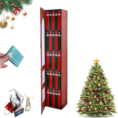 Adventskalender 2025 mit Mini-Büchern, Geschenkidee für Literaturliebhaber mit 24 Bänden, wiederverwendbarer Adventskalender mit Countdown für Bücherfreunde, literarische Weihnachtsdekoration für den Image