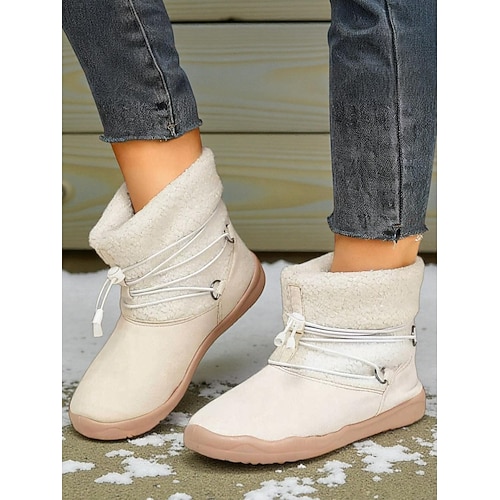 Damen-Winterstiefel in Khaki mit weiter Passform und Fleecefutter – warme Stiefeletten mit Kordelzug für Schnee, Spaziergänge, Outdoor-Aktivitäten und den Alltag Image