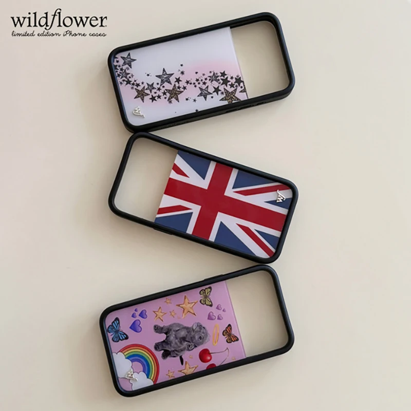 Wildflower Ins Puppy Love Handyhülle für iPhone 17, 16, 15, 14, 13, 12, Pro Max Plus, Katie Fang, Stern, Leopard, Union-Flagge, Rückseite Image